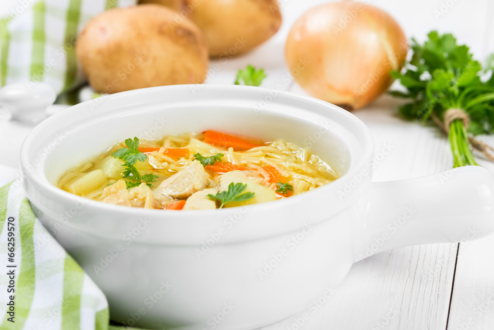 Soup with noodles and chicken