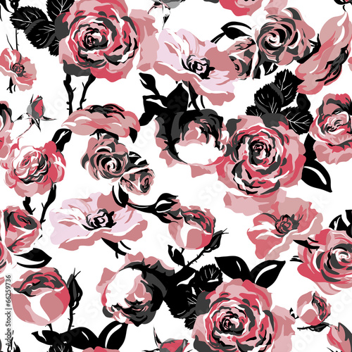 Monochrome Seamless Pattern with Vintage Roses