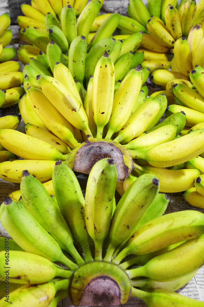 close up many thai banana in market
