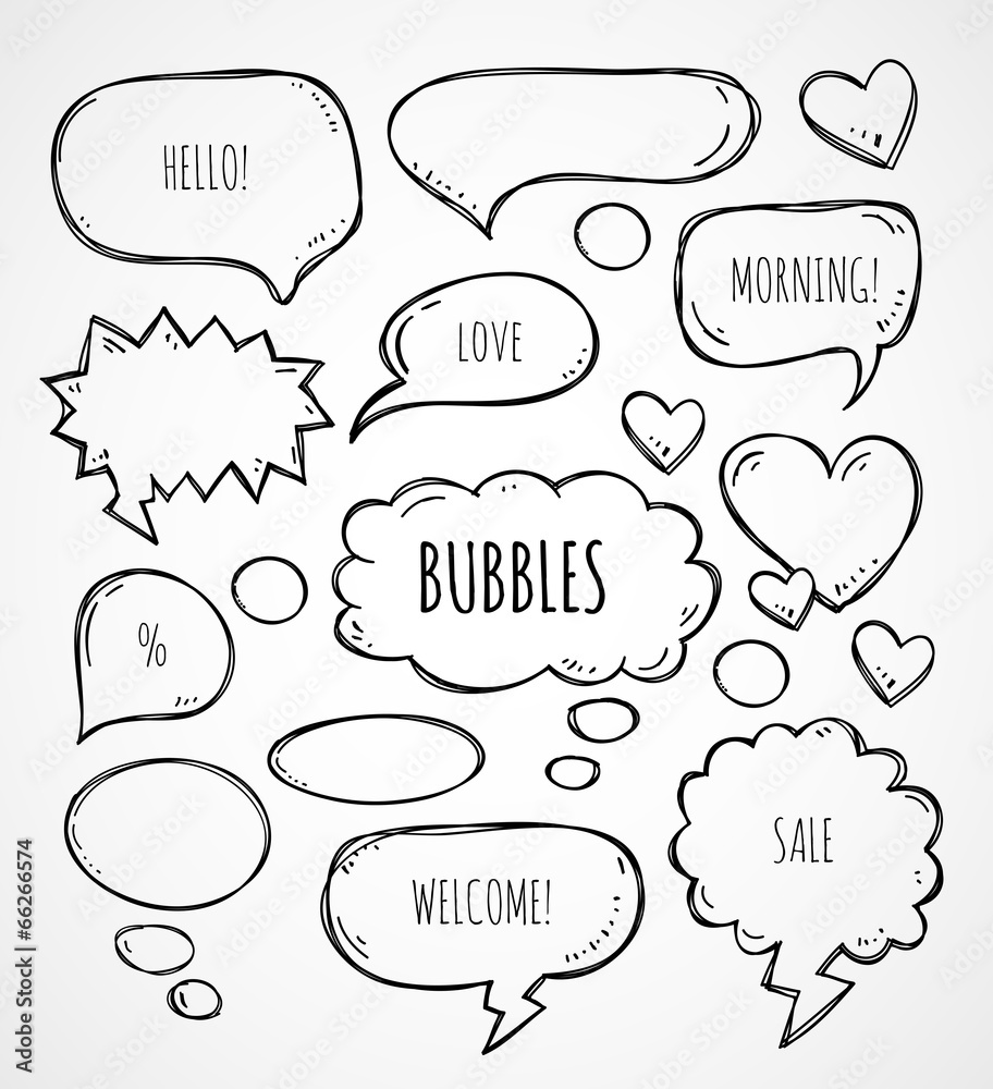 Vector hand drawn speech bubbles clouds thought bubbles