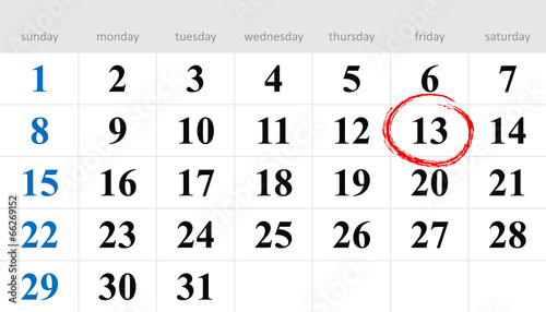 Thirteenth circled in red on the calendar