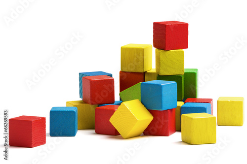 toy blocks heap, multicolor wooden bricks stack isolated