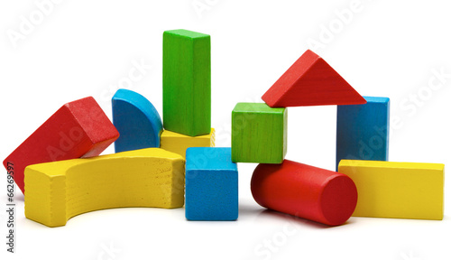 Canvas Print toy blocks, multicolor wooden bricks stack isolated