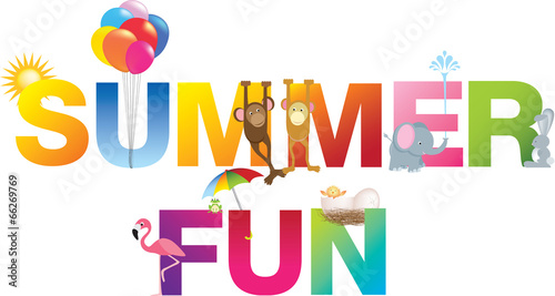 summer fun word in childrens alphabet typeface