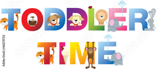 Toddler time word in childrens alphabet typeface