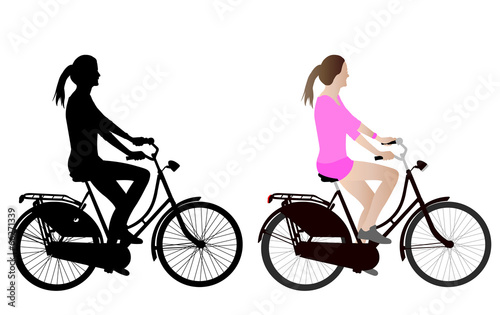 Fototapeta Naklejka Na Ścianę i Meble -  female bicyclist silhouette and illustration - vector
