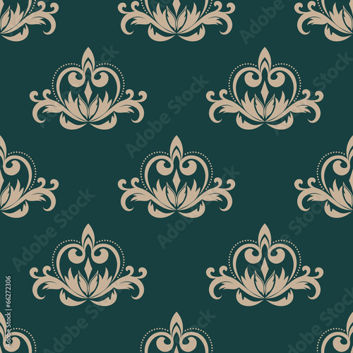 Green and beige seamless damask pattern
