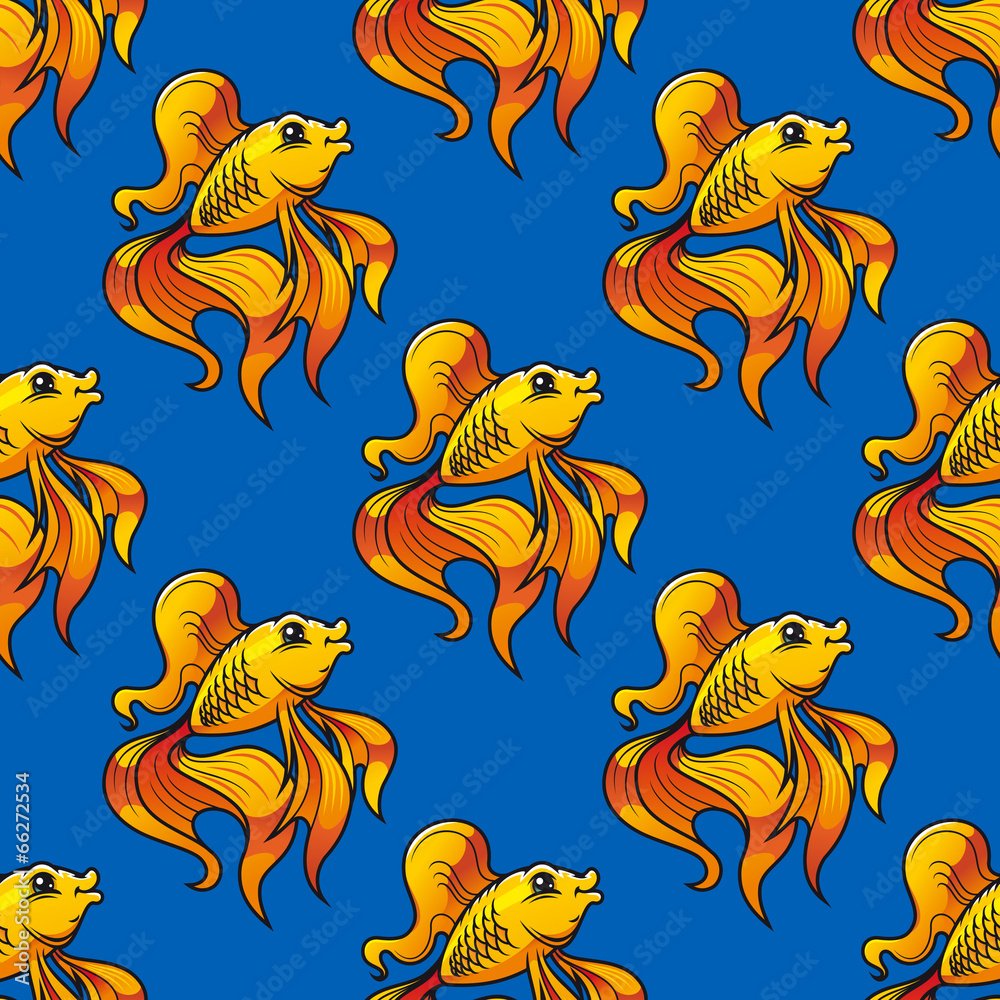 Fototapeta premium Beautiful ornamental goldfish seamless pattern