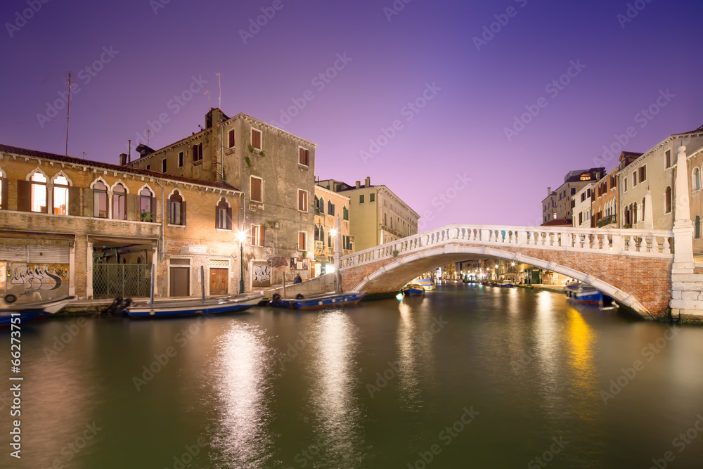 Night view of canals in Venice