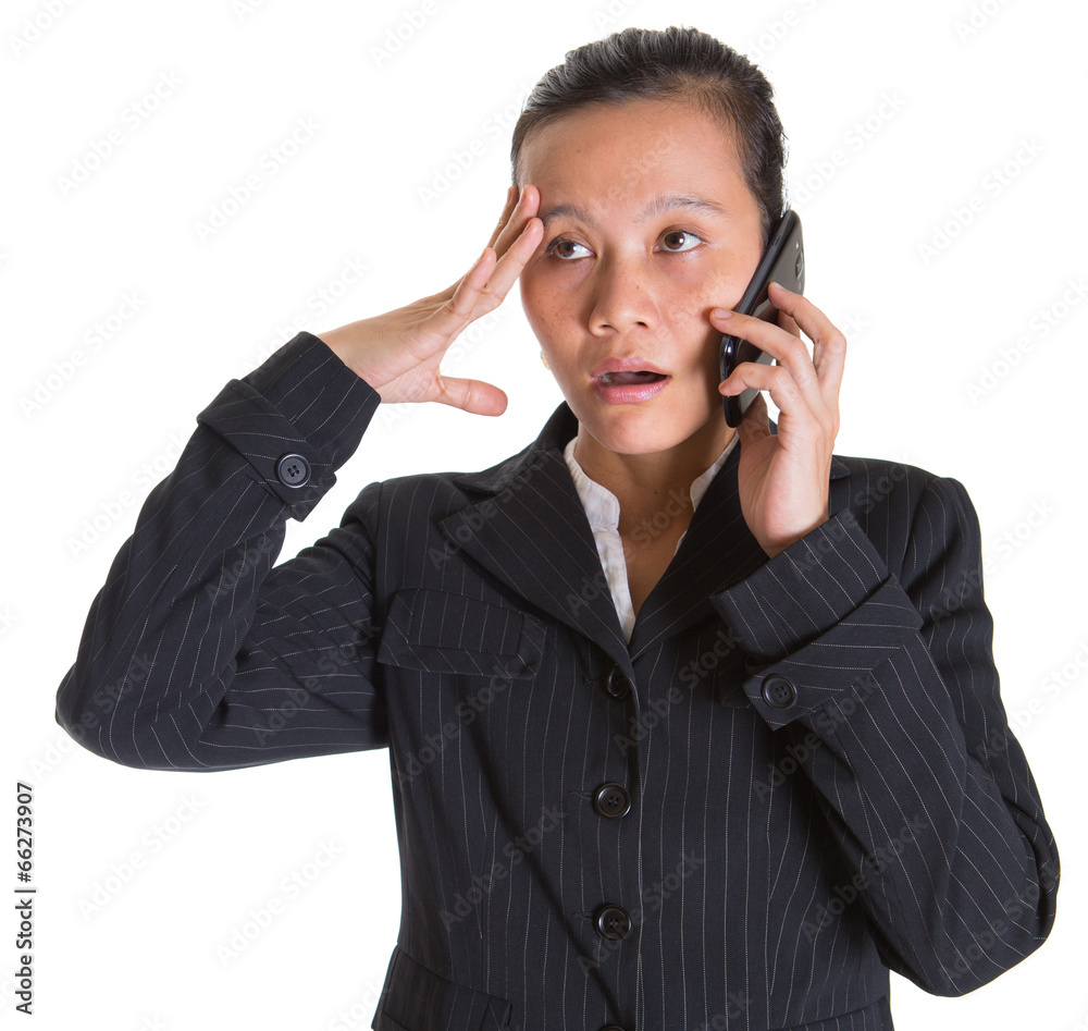 Asian businesswoman with a smart phone over white background Asian businesswoman with a smart phone over white background