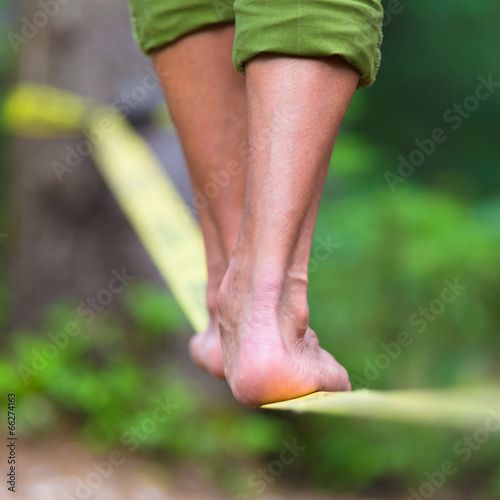 Slack line in the nature. photo