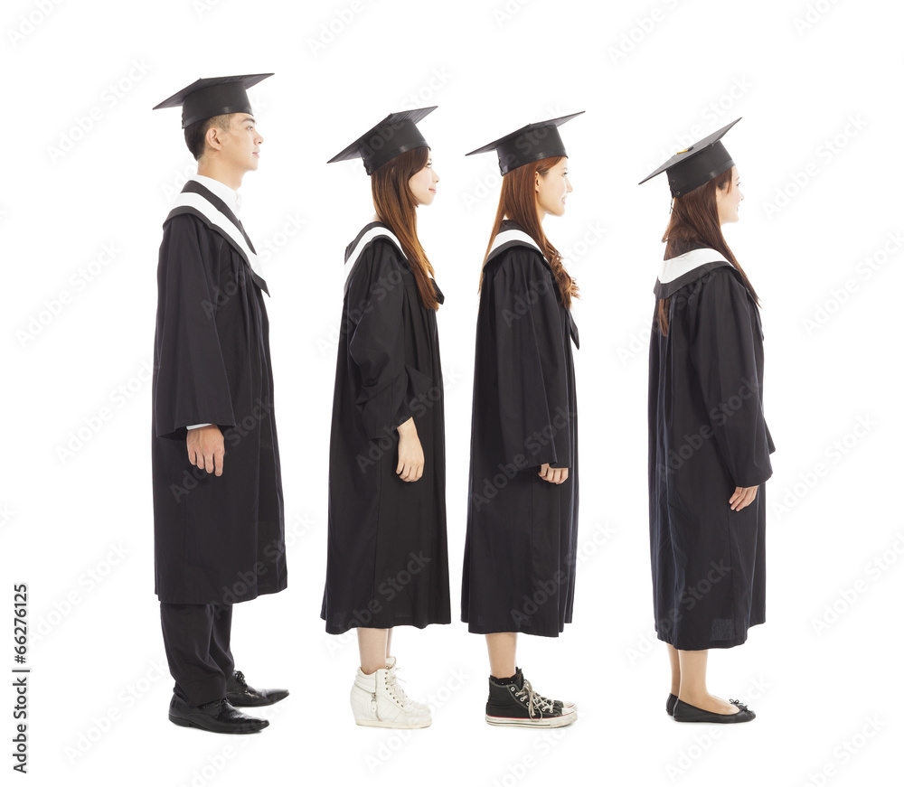 graduate students standing a row.isolated on white graduate students standing a row.isolated on white