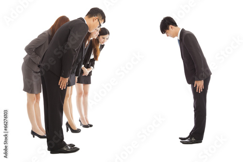 Photography business people and boss with bow and scrape