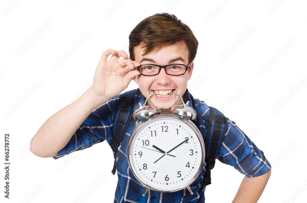 Student missing his studying deadlines on white Student missing his studying deadlines on white