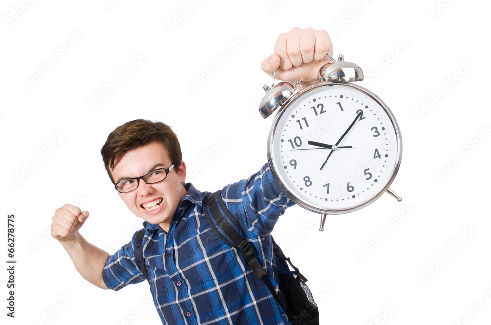 Student missing his studying deadlines on white Student missing his studying deadlines on white