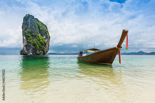 thai boats and landmark at Po-da island, Krabi Province © sirastock