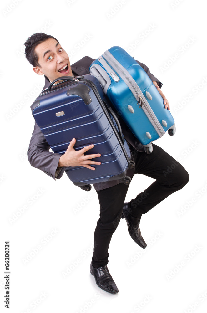 Travel vacation concept with luggage on white Travel vacation concept with luggage on white