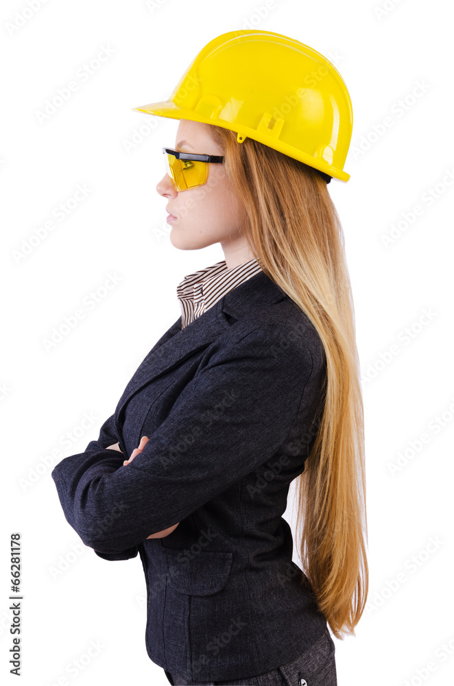 Woman construction worker isolated on white Woman construction worker isolated on white