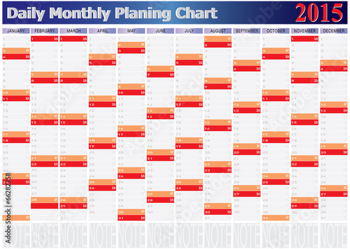 Vector of Daily Monthly Planing Chart Year 2015