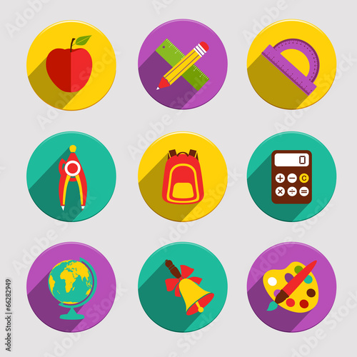 Flat School Icons Set