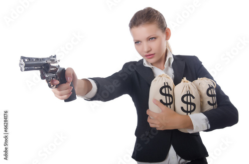 Woman gangster with gun and money