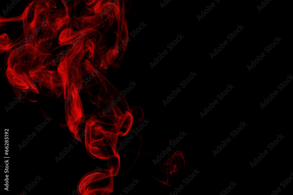 Red smoke on black background - obrazy, fototapety, plakaty 
