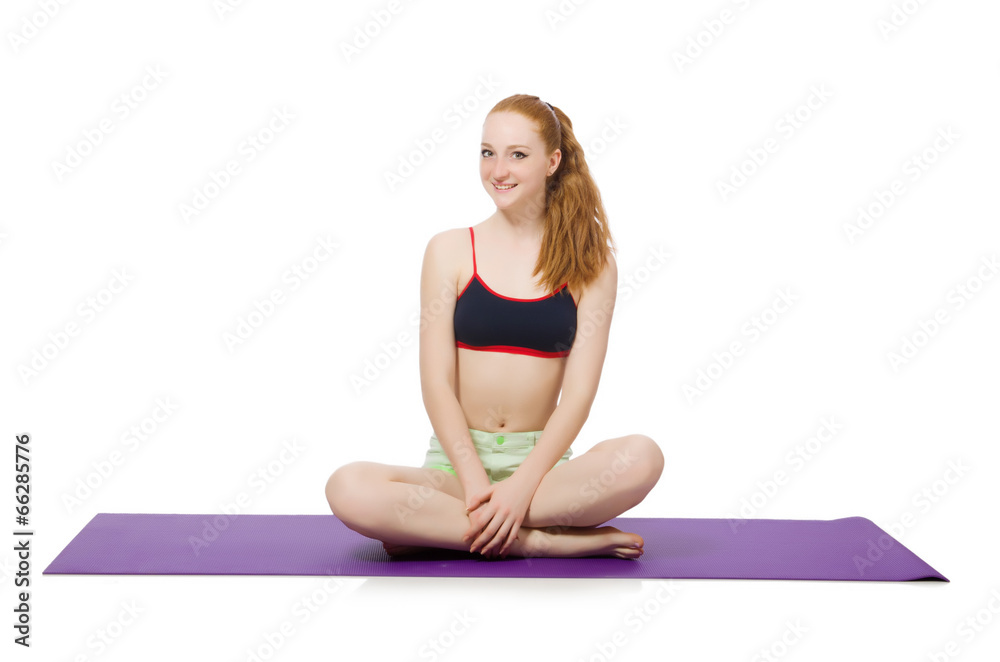 Young woman doing sport exercises isolated on white Young woman doing sport exercises isolated on white