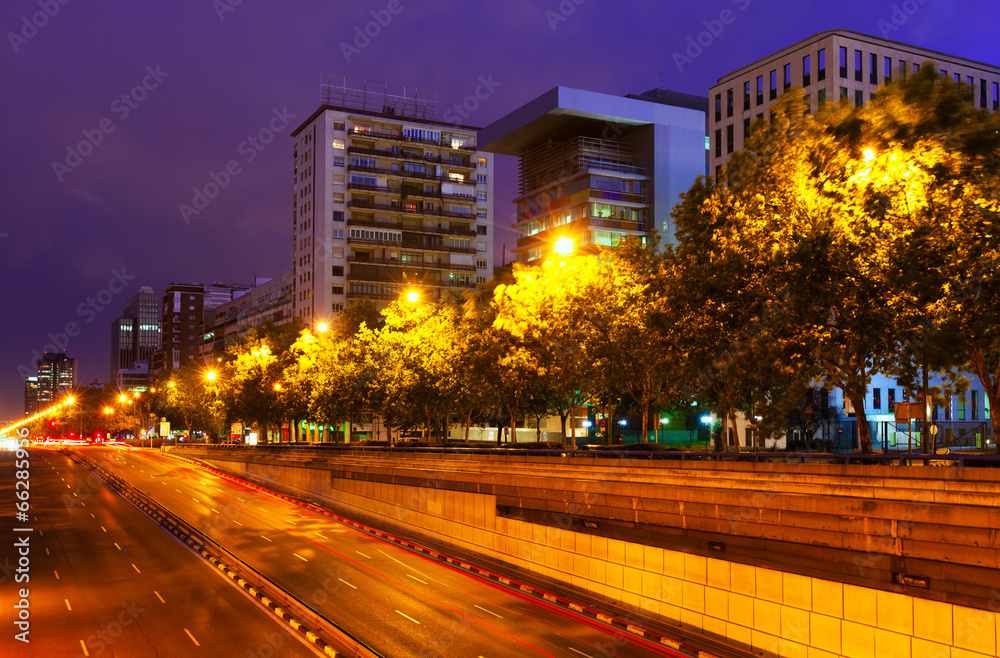 Fototapeta premium Paseo de la Castellana in summer night. Madrid