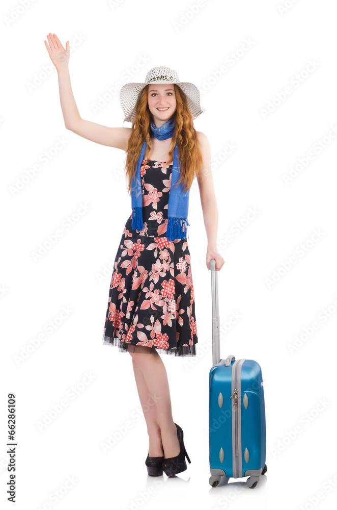 Travel vacation concept with luggage on white Travel vacation concept with luggage on white