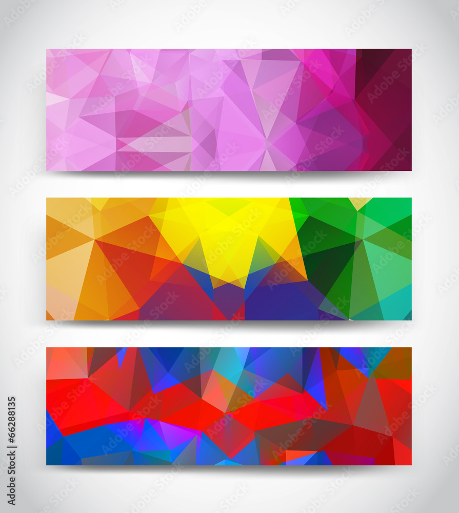 Abstract multicolor geometric triangles banners set