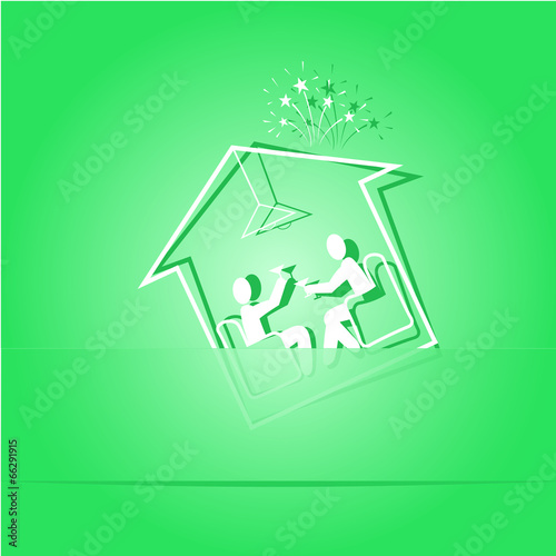 Home celebration. Paper sticker. Raster illustration.