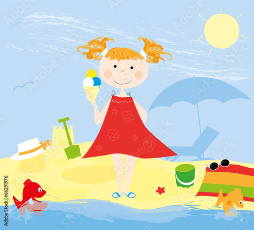 dziewczynka z lodami na plaży- wektory