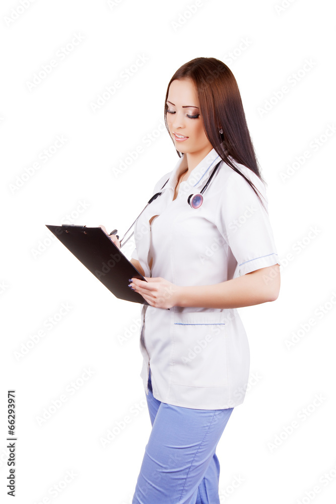 Young woman medical doctor. Isolated. white background. Young woman medical doctor. Isolated. white background.