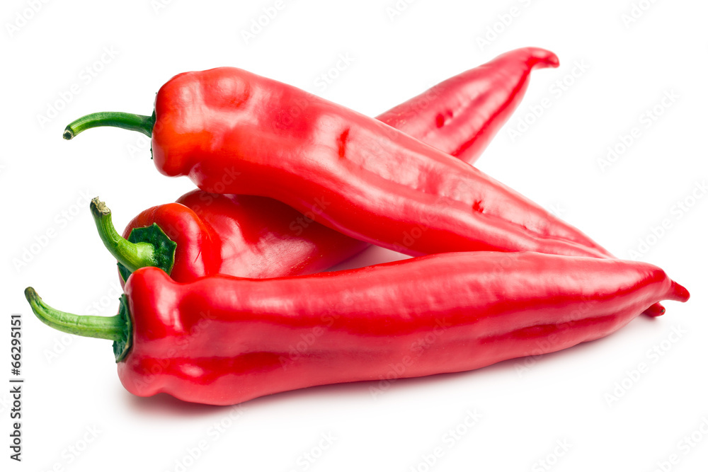 red peppers on white background