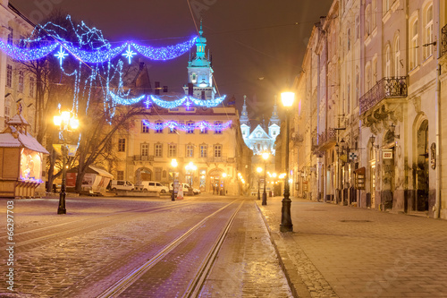 An empty street night city. Ukraine