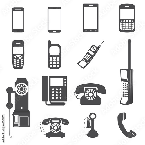 Evolution of telephone icon set. © badztua