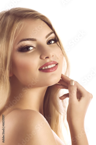 Portrait of beautiful young woman with makeup