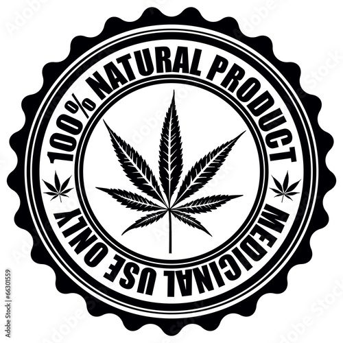 Stamp with marijuana leaf emblem. Cannabis leaf silhouette symbo