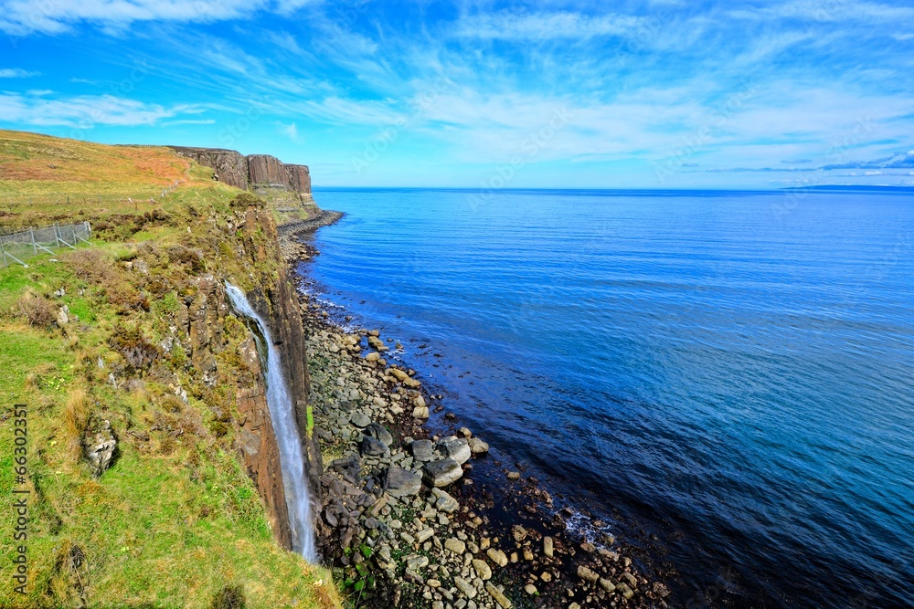 Coastline and waterfall at Kilt Rock, Isle of Skye, Scotland