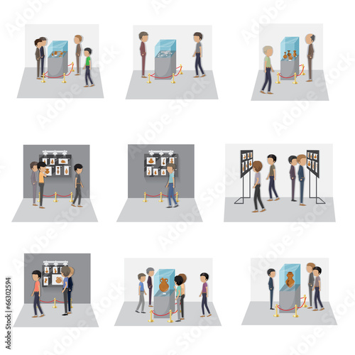 People In Museum And In An Art Gallery Set