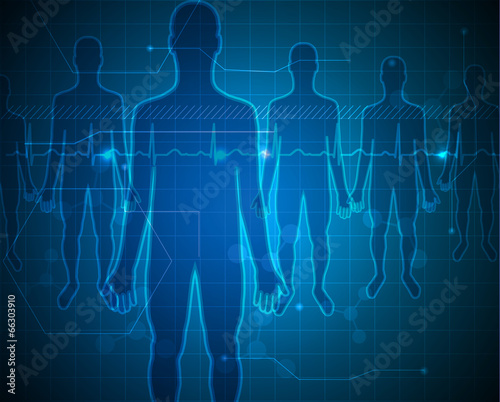 People silhouette blue background, medical technology concept