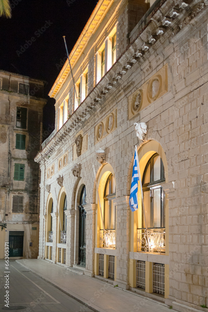 building in Corfu at night