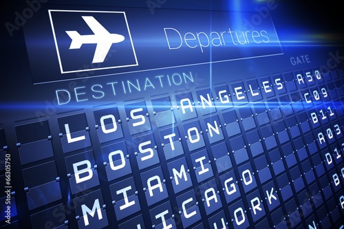 Blue departures board for american cities