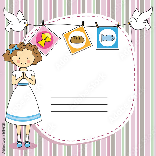 First Communion Invitation Card. Girl