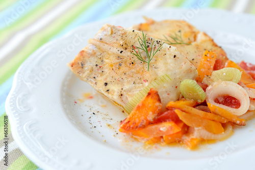 Stewed fish (haddock) with vegetables