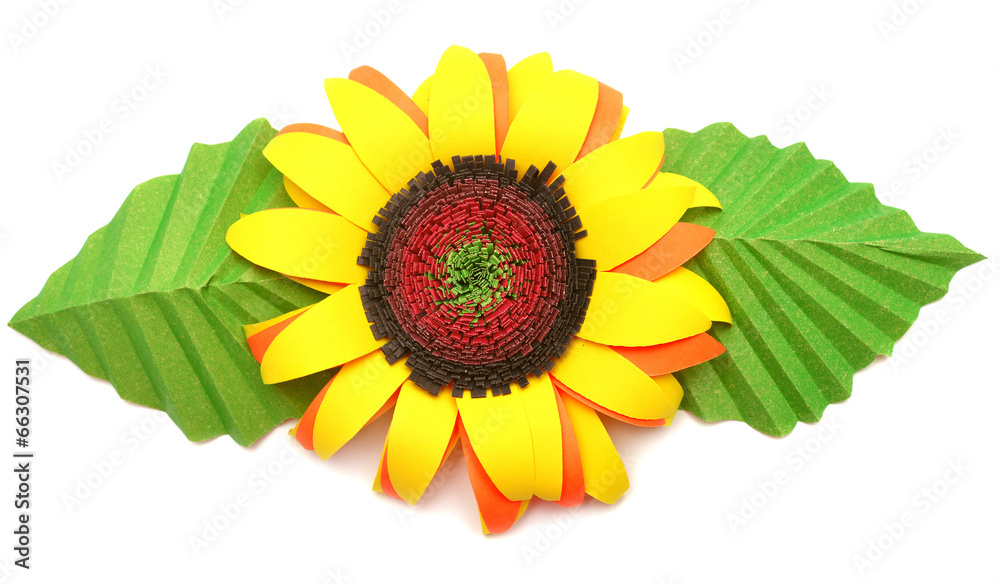 Obraz premium Origami Sunflower isolated on white background