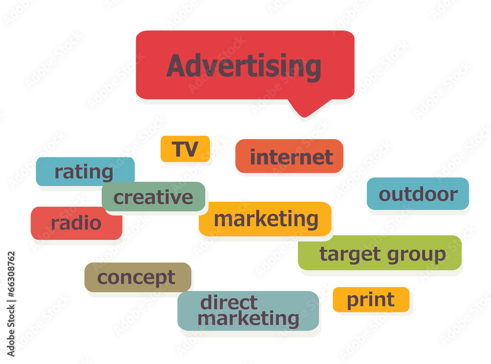 Advertising Word Graphic. TV, radio, outdoor and print Advertising Word Graphic. TV, radio, outdoor and print