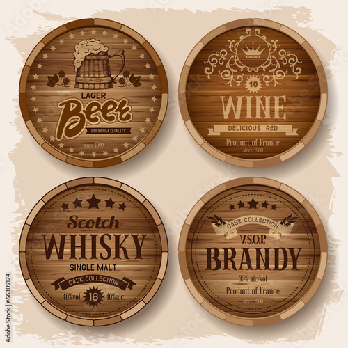 Casks with alcohol drinks