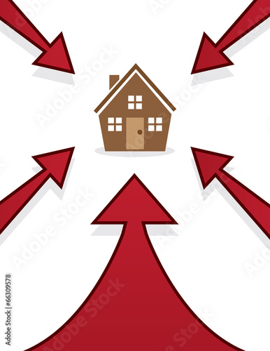 House with red arrows pointing