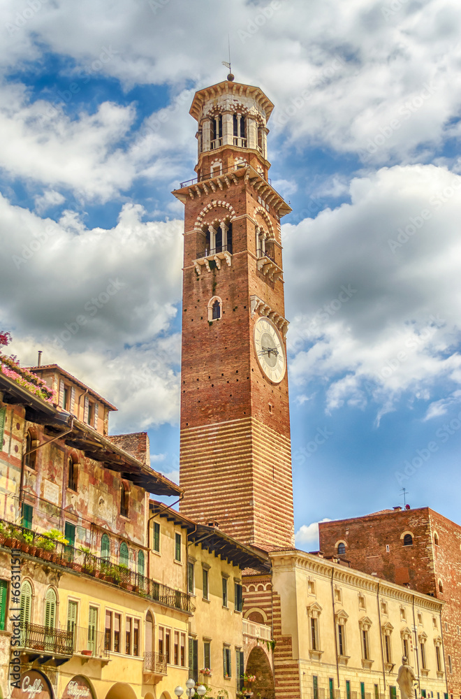 Lamberti Tower in Piazza Signori in Verona, Italy